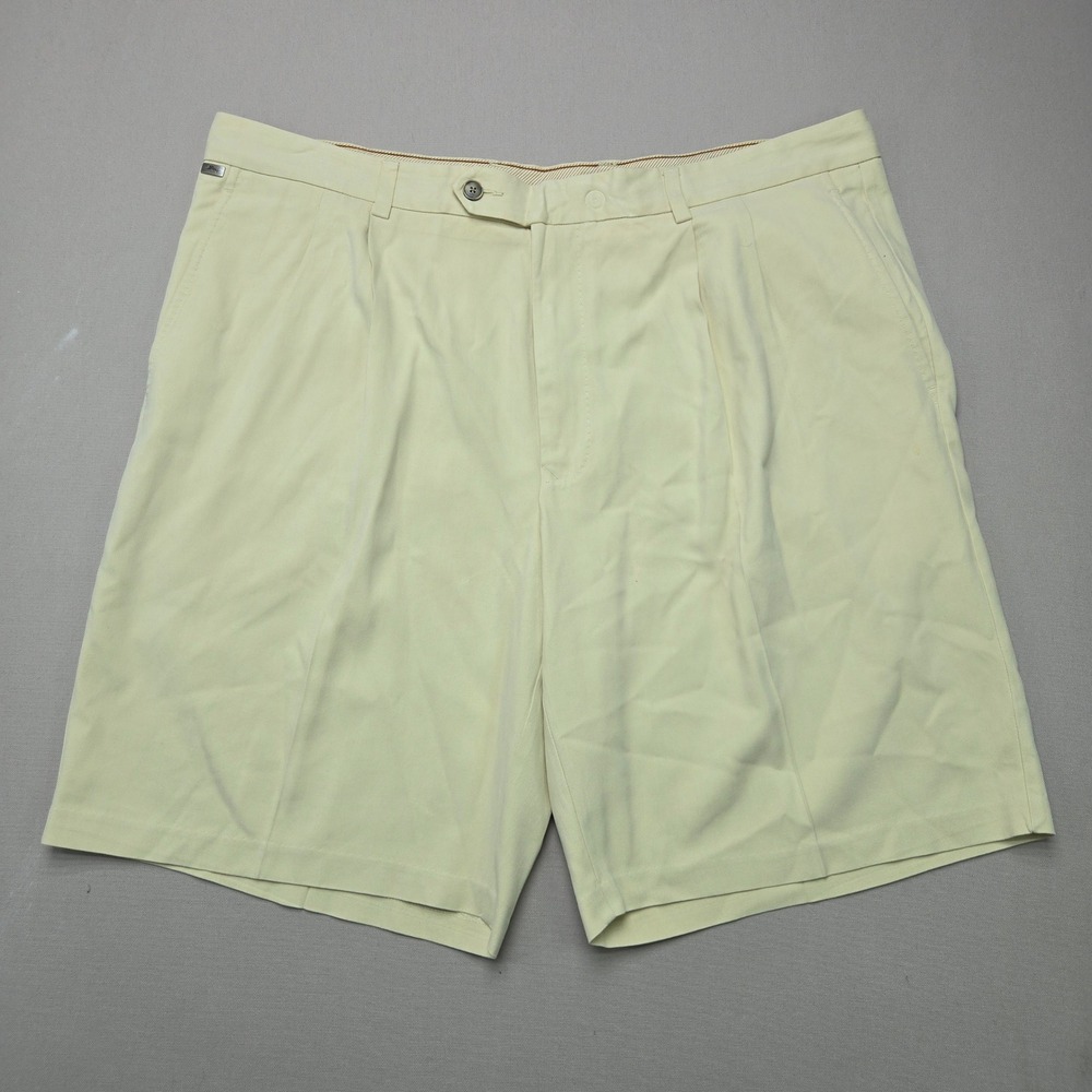 Tommy Bahama Shorts Silk Cotton Herringbone Pleated Yellow Mens 40